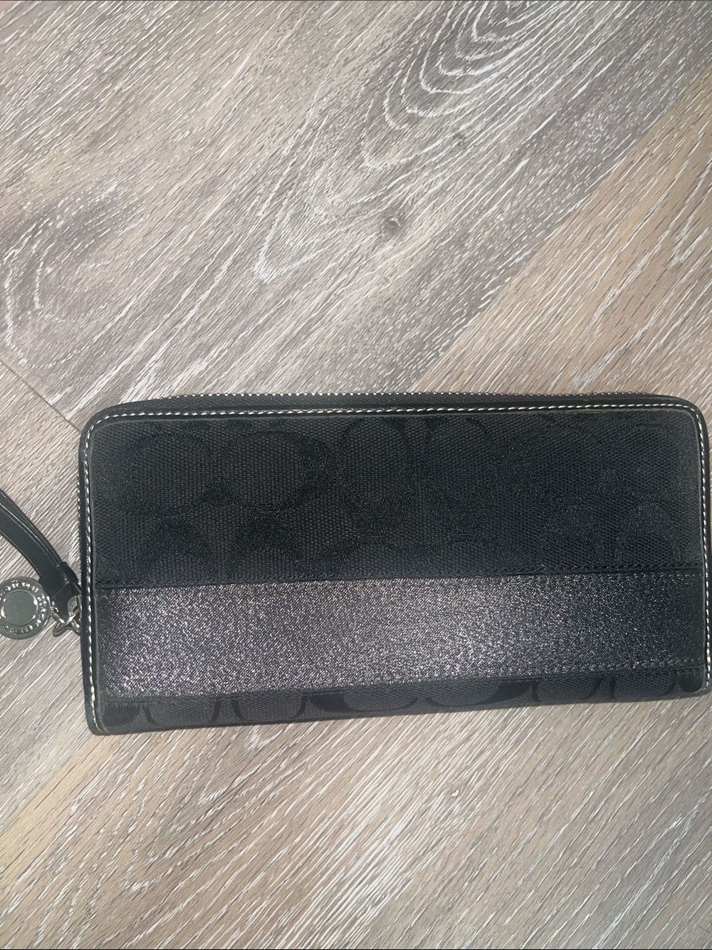 Coach Legacy Stripe Black Silver Gray Canvas Long Wallet Zip Around Signature Cc - Picture 2 of 10
